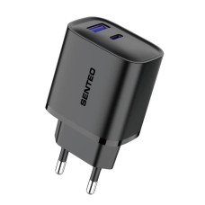 Сетевое зарядное устройство SENTEO T-04 (version2) (USB-A+USB-C) (PD/QC3.0) (18W/25W) (2Port) (Черный  Black)