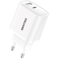 Мережеве зарядний пристрій SENTEO T-06 (version2) (USB-A+USB-C) (PD/QC3.0) (18W/45W) (2Port) (Білий  White)