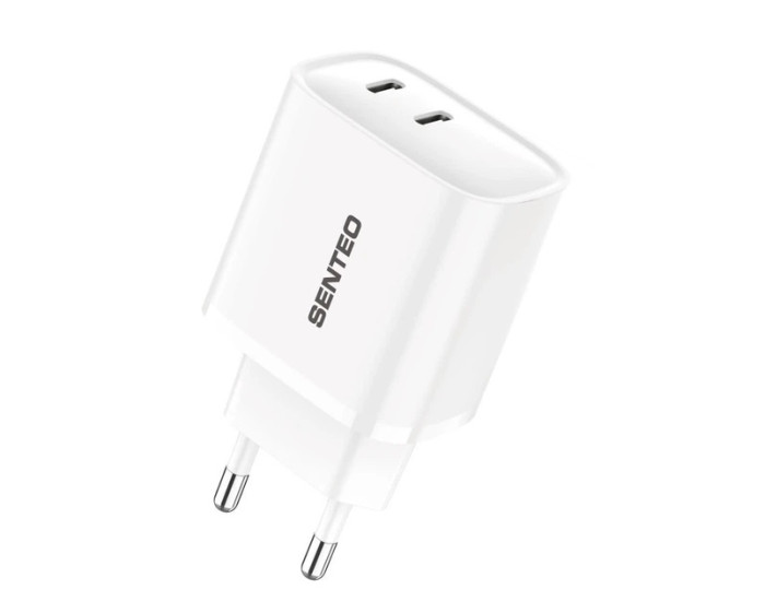 Сетевое зарядное устройство SENTEO T-07 (USB-C+USB-C) (PD) 40W (2Port) (Белый  White)