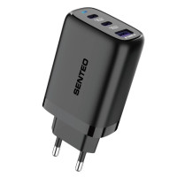Сетевое зарядное устройство SENTEO T-08 (USB-A+2USB-C) (PD/QC3.0) (18W/65W) (3Port) (Черный  Black)