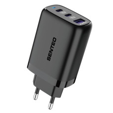 Сетевое зарядное устройство SENTEO T-08 (USB-A+2USB-C) (PD/QC3.0) (18W/65W) (3Port) (Черный  Black)