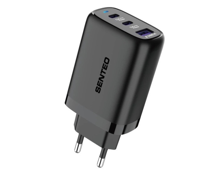 Сетевое зарядное устройство SENTEO T-08 (USB-A+2USB-C) (PD/QC3.0) (18W/65W) (3Port) (Черный  Black)
