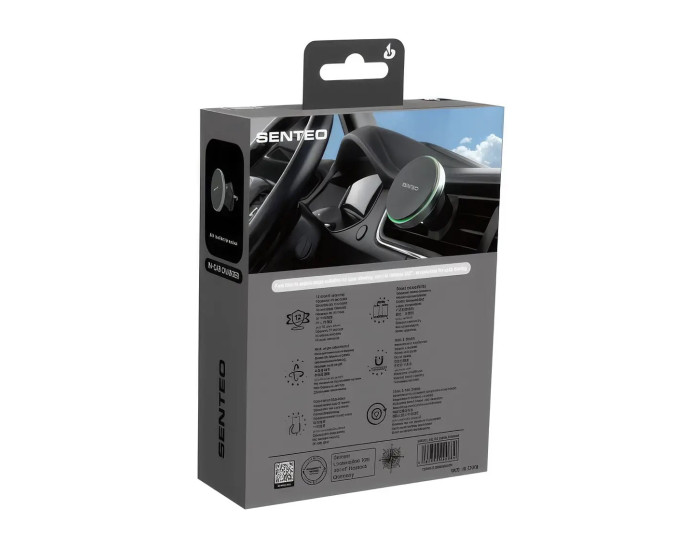Автодержатель с безпроводной зарядкой SENTEO M3 Qi2 magnetic wireless charging car holder 15W, Silver (в дефлектор)