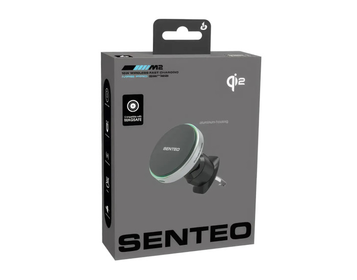 Автодержатель с безпроводной зарядкой SENTEO M3 Qi2 magnetic wireless charging car holder 15W, Silver (в дефлектор)