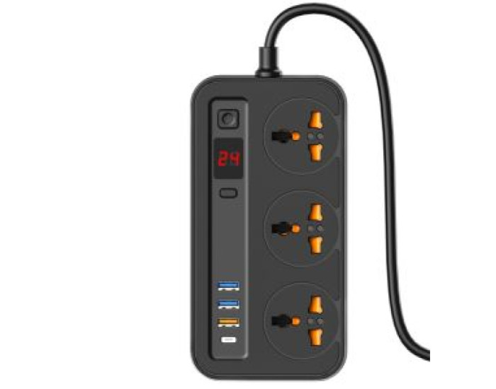 Мережевий фільтр Aspor A505 PD (длина-2.0m, 3USB/USB-C, 3A/20W) Black