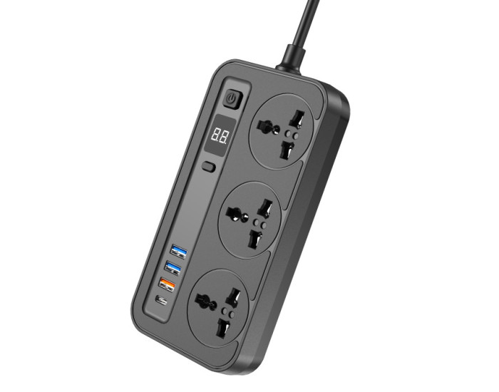 Мережевий фільтр Aspor A505 PD (длина-2.0m, 3USB/USB-C, 3A/20W) Black