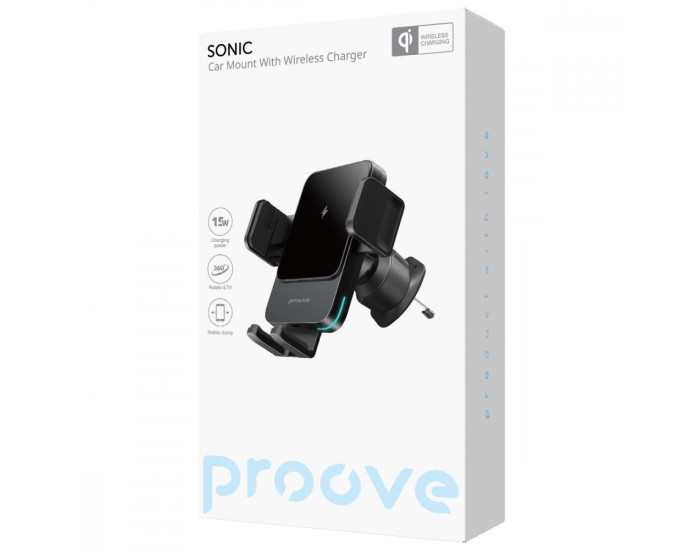 Автодержатель с беспроводной зарядкой Proove Sonic 15W (Black)