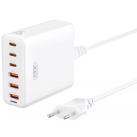 Мережеве зарядний пристрій XO L133 75W GaN (3USB+3C) Desktop Fast Charger with 1.5M Power Cord, White