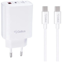 Сетевое зарядное устройство Gelius Merge GP-HC068 USB+Type-C 45W + cable Type-C to Type-C (QC/PD/PPS) White