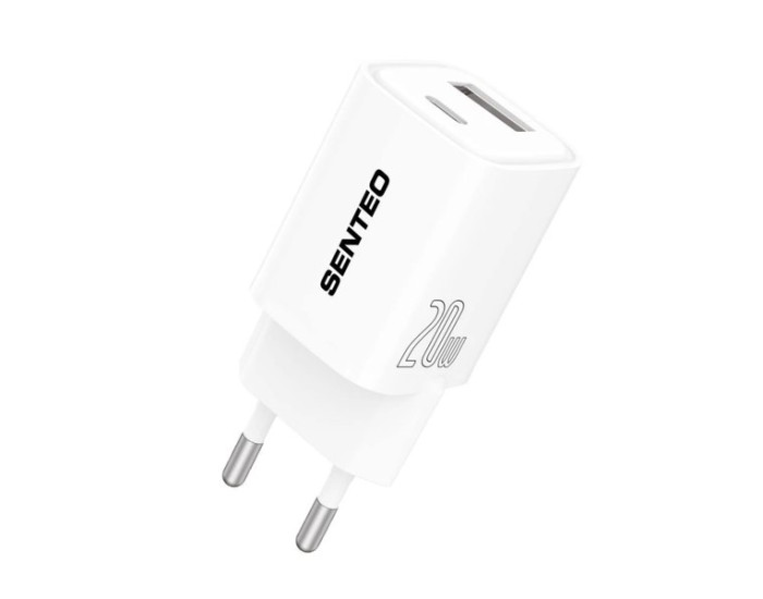 Сетевое зарядное устройство SENTEO S-03 (USB-A+USB-C) (PD) (18W/20W) (2Port) (Черный  Black)