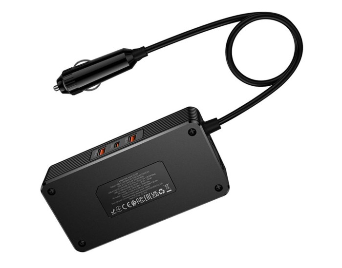Автомобільний інвертор Hoco Z66 New PD66W+QC3.0 (2USB-A/1C/2xSocket) (0.5m)
