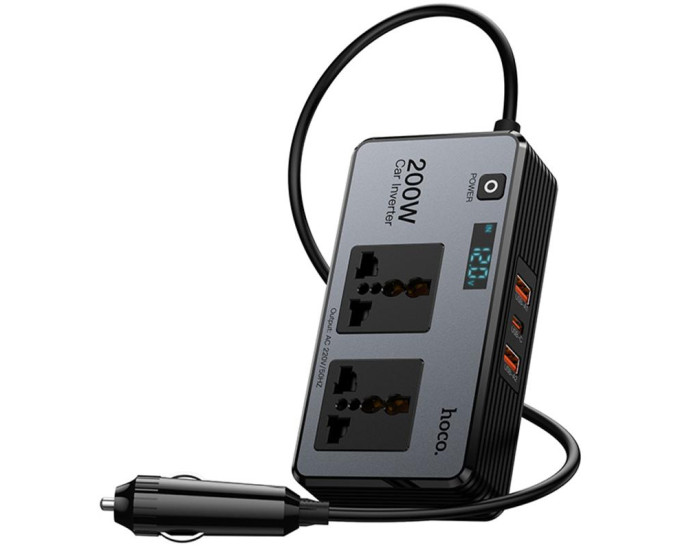 Автомобільний інвертор Hoco Z66 New PD66W+QC3.0 (2USB-A/1C/2xSocket) (0.5m)