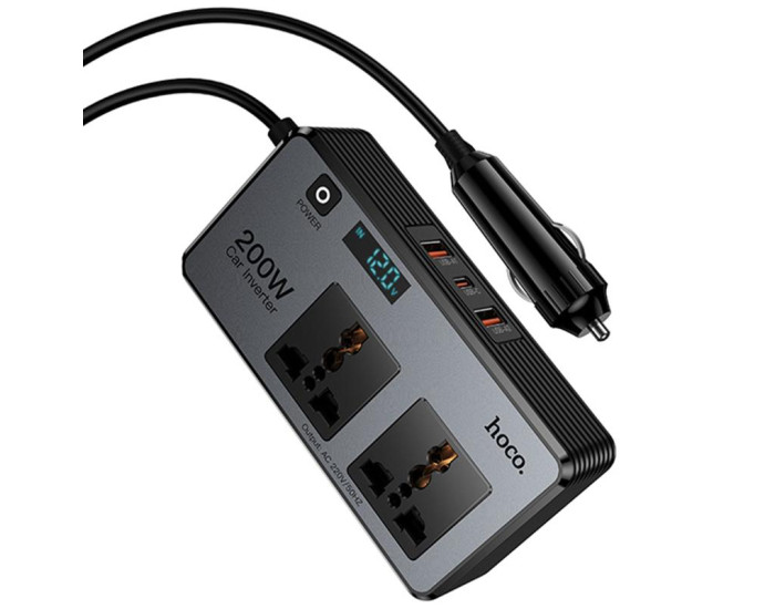 Автомобільний інвертор Hoco Z66 New PD66W+QC3.0 (2USB-A/1C/2xSocket) (0.5m)