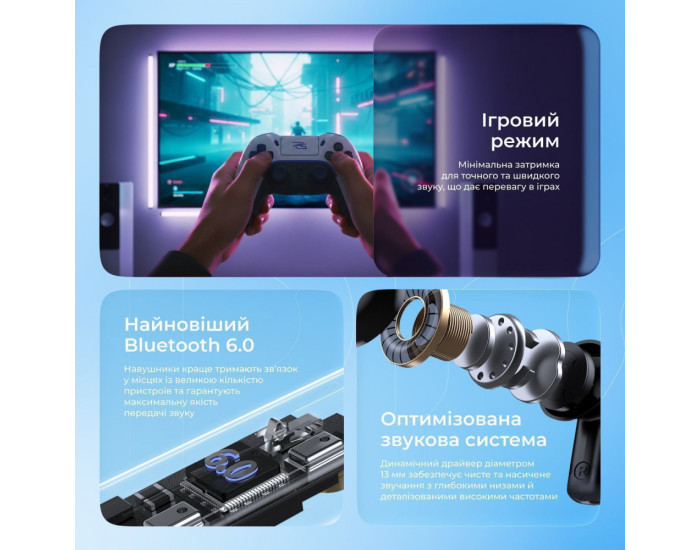 Бездротові Hаушники Bluetooth Proove NoLimit TWS with Hybrid ANC (APP) (білий/сріблястий)