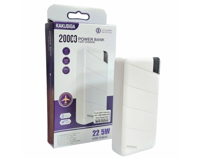 Портативна батарея (Power Bank) Kakusiga KSC-1086 Fast Charge (2USB/22.5W) 20000 mAh, Білий