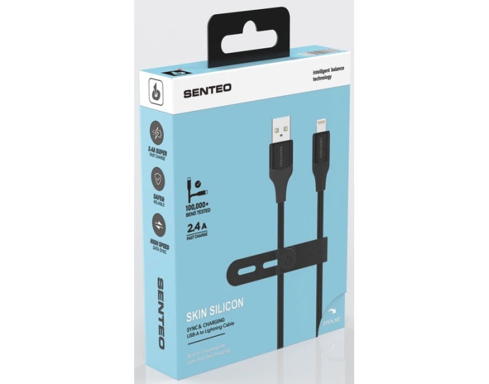 Кабель USB SENTEO SL-07 Skin Silicone 2.4A USB to Lightning 1.2m, черный