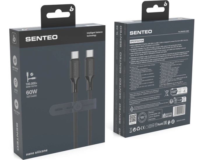 Кабель USB SENTEO SL-08 Nano Silicone USB to Type-C (3A/1m) черный