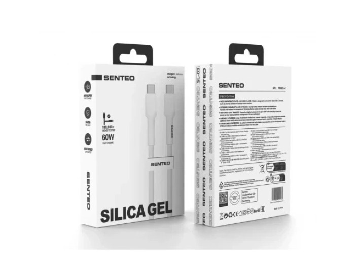 Кабель USB-C SENTEO SL-03 Silica Gel 60W Type-C to Type-C 1m, белый
