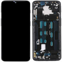 Дисплей с сенсорным экраном (модуль) OnePlus 6T, черный, с рамкой, оригинал 