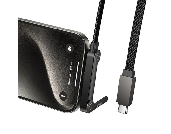Кабель USB-C Hoco U150 Exquisite side plug and stand Type-C to Type-C (36W/1,2m) Black