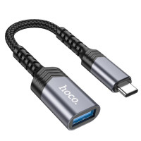Переходник OTG Hoco UA24 Type-C male to USB female 3.0 converter, Metal gray