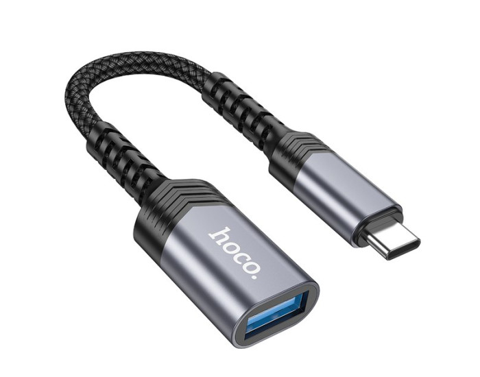 Переходник OTG Hoco UA24 Type-C male to USB female 3.0 converter, Metal gray