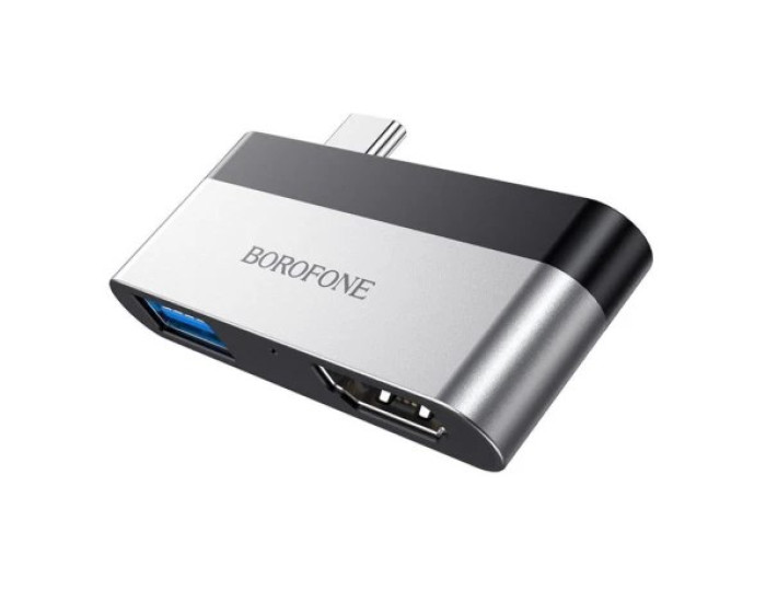 Переходник Borofone DH2 Type-C to HDMI+USB3.0 (Серебряный / Черный)
