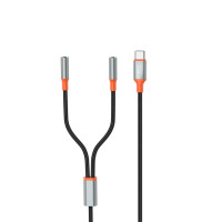 Переходник XO NB-R269B Couple Cable Type-c to Dual 3.5 Female Adapter 1.2m, черный