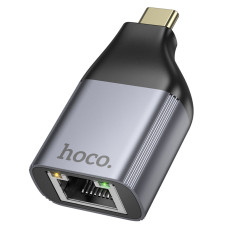Переходник Hoco UA35 Type-C to RJ45 adapter, серый металик