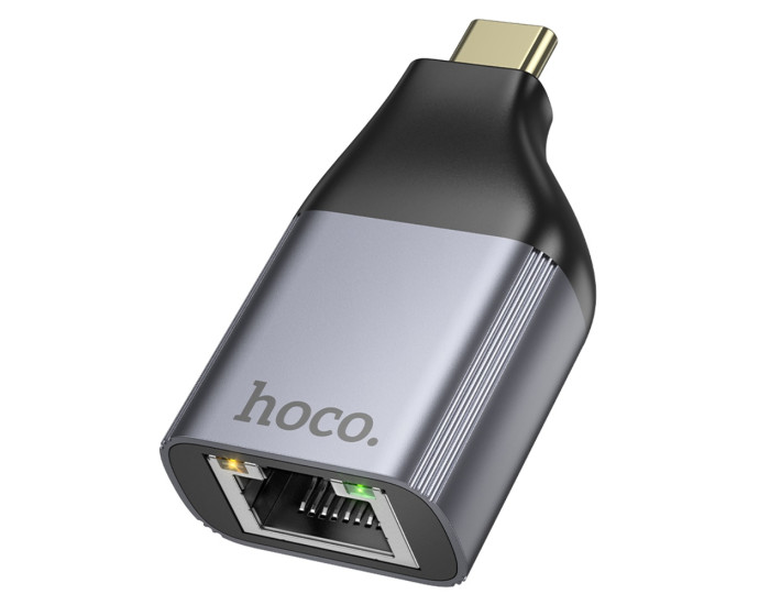 Переходник Hoco UA35 Type-C to RJ45 adapter, серый металик