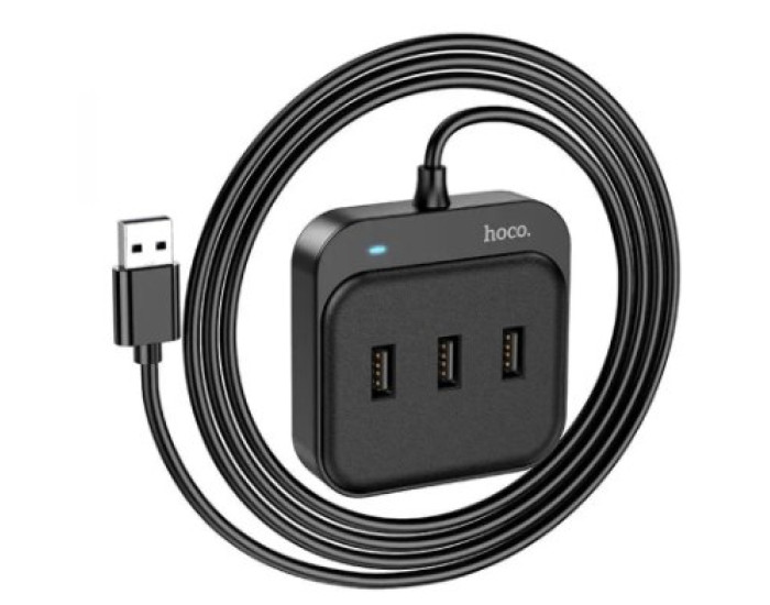 Переходник-адаптер Hoco HB31 Easy 4-in-1 converter(USB to USB2.0*4) 0.2m. Black