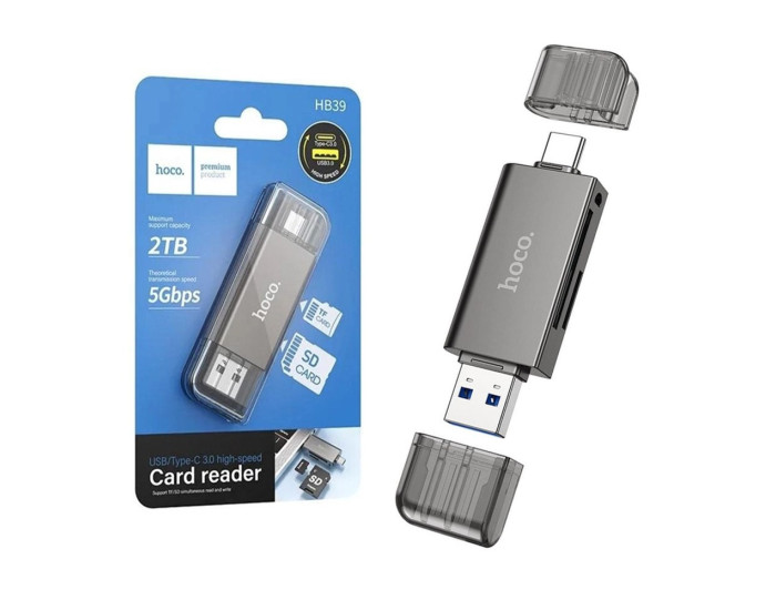 Адаптер Картрідер Hoco HB39 USB/Type-C 3.0 High-speed card reader, Metal Gray