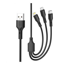 Кабель USB XO NB230 2.4A Rock series 3 in 1 data cable (Черный/Black)