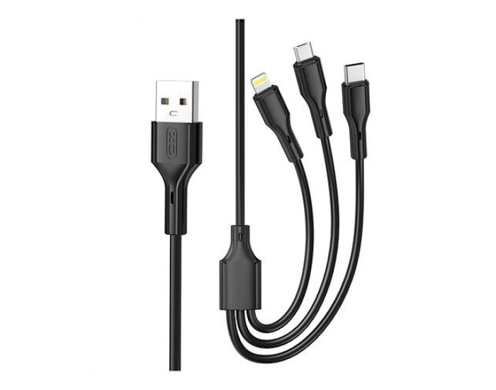 Кабель USB XO NB230 2.4A Rock series 3 in 1 data cable (Черный/Black)