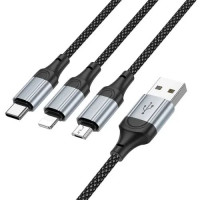 Кабель USB Hoco X102 3-in-1 charging data cable (Lightning+Micro+Type-C) 1m, Black