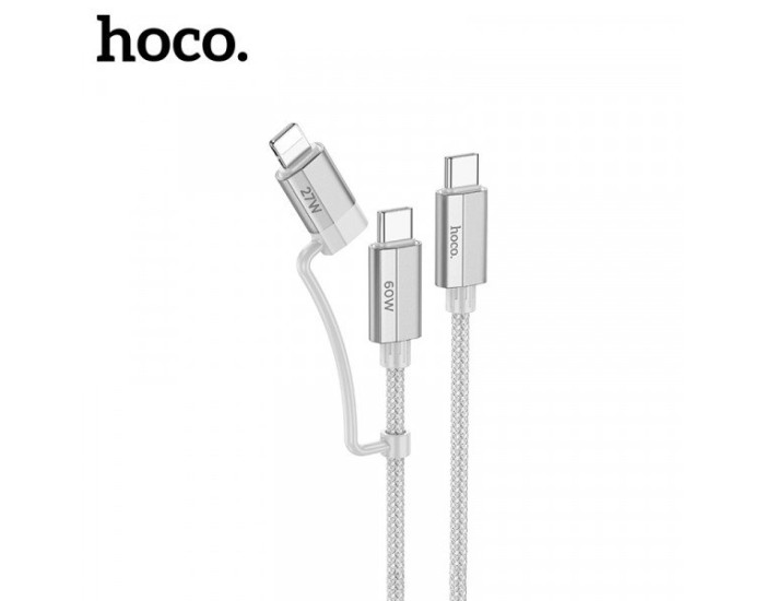 Кабель USB Hoco U134 Primero 2-in-1 charging data cable (Type-C to Type-C/Lightning) (3A/1.2m) Gray