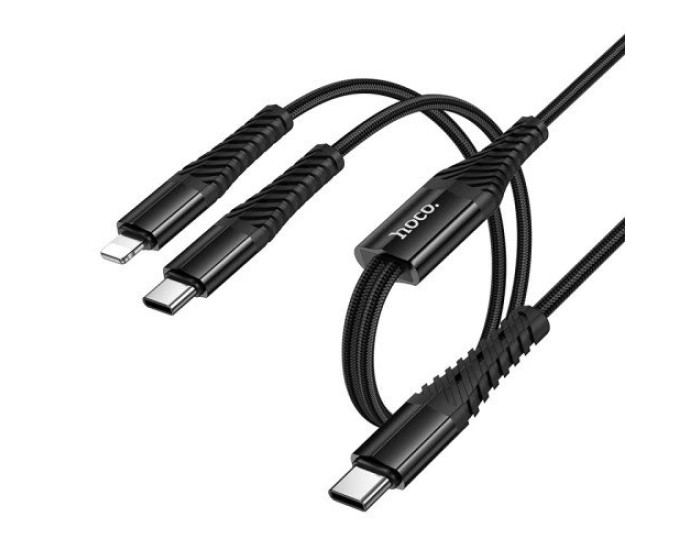 Кабель USB Hoco X123 Victory 2-in-1 (Type-C to Lightning + Type-C) 1m, черный
