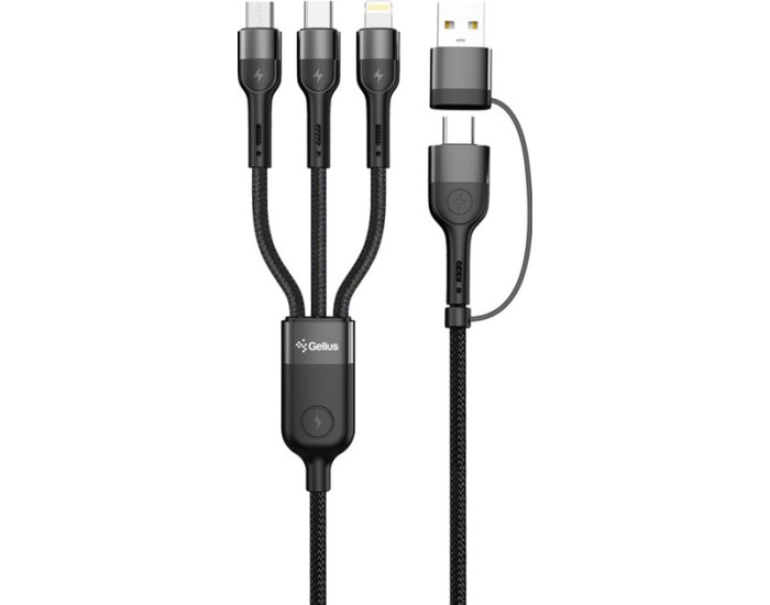 Кабель Gelius Multimate GP-UCN006 4in1 USB-A/Type-C to Type-C/Lightning/MicroUSB (1,2m) (60W)