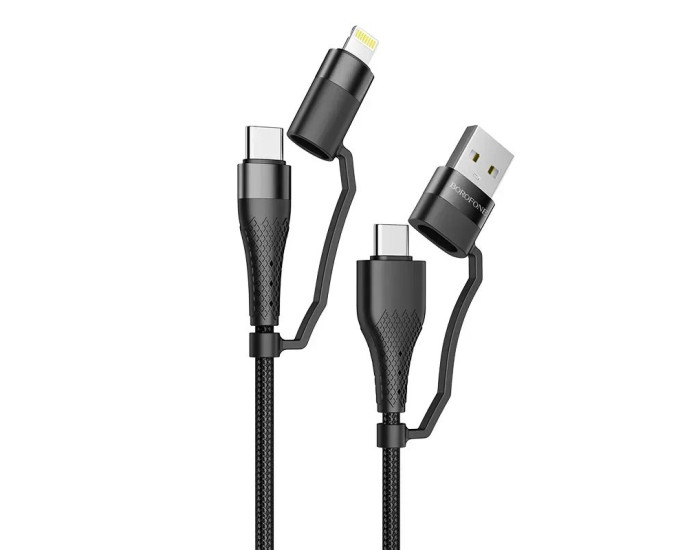 Кабель USB Borofone BU28 4-in-1multi-energy charging data cable (USB/Type-C Lightning/Type-C) (3A/1,2m) Black