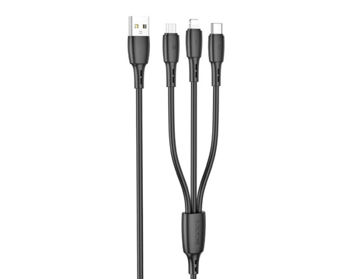 Кабель USB Borofone BX71 3-in-1 Easy Charging Cable (Lightning to Micro to Type-C) (2A/1m) black