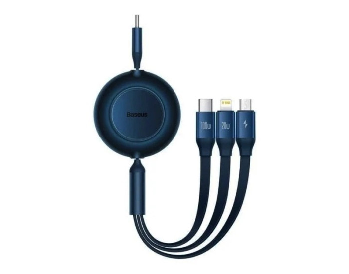 Кабель USB Baseus Bright Mirror 2 Series Retractable 3-in-1 Type-C to M+L+C (100W/1.1m) Blue (CAMJ010203)