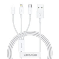 Кабель USB Baseus Superior Series Fast Charging Data Cable USB to M+L+C (3.5A 1.5m) Білий (CAMLTYS-02)