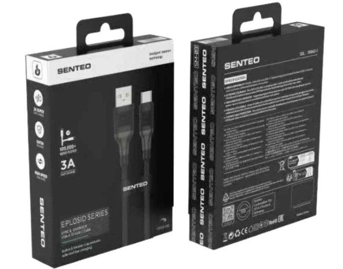 Кабель USB SENTEO SM-04 Eplosid series USB to Type-C (3A/1m) чорний