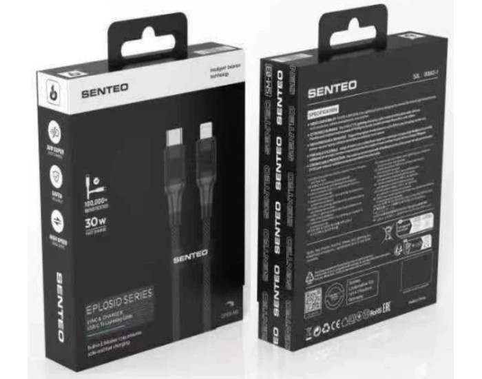 Кабель USB SENTEO SM-04 Eplosid series 30W Type-C to Lightning 1m, (black)