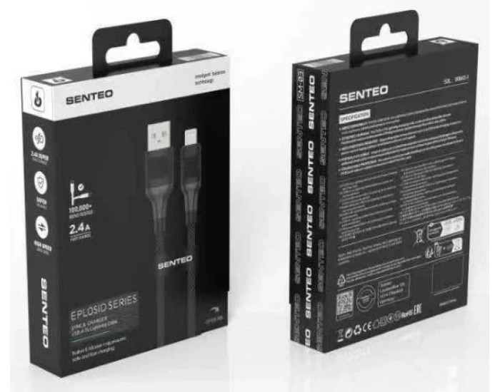 Кабель USB SENTEO SM-04 Eplosid series 2.4A USB to Lightning 1m, черный