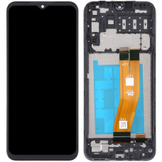 Дисплей с сенсорным экраном (модуль) Samsung A145 Galaxy A14 черный с рамкой, с желтым шлейфом, оригинал