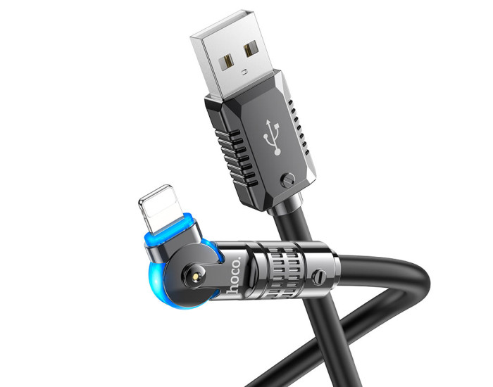Кабель UBS Hoco U118 Triumph PD rotating charging USB to Lighting (2.4A/1.2m) Black