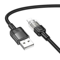 Кабель USB Hoco U129 Spirit Transparent Charging Data Cable USB to Lightning (2.4A/1.2m) Black