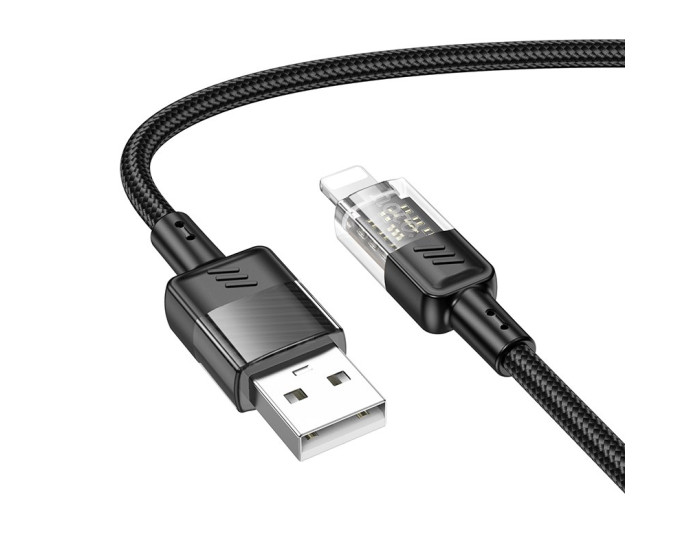 Кабель USB Hoco U129 Spirit Transparent Charging Data Cable USB to Lightning (2.4A/1.2m) Black