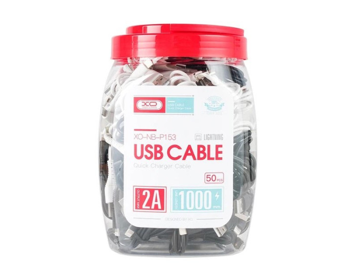 Кабель USB XO NB200 USB to Lightning (2.1A/1m) Black/White (30шт/Bottle)